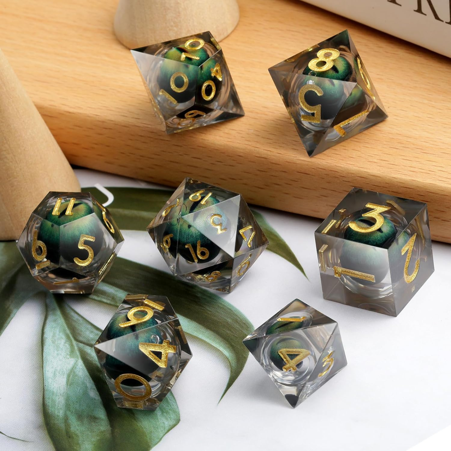 Dragon Eye  DND Sharp Resin Liquid  Dice Set(Green Dragon Eye)