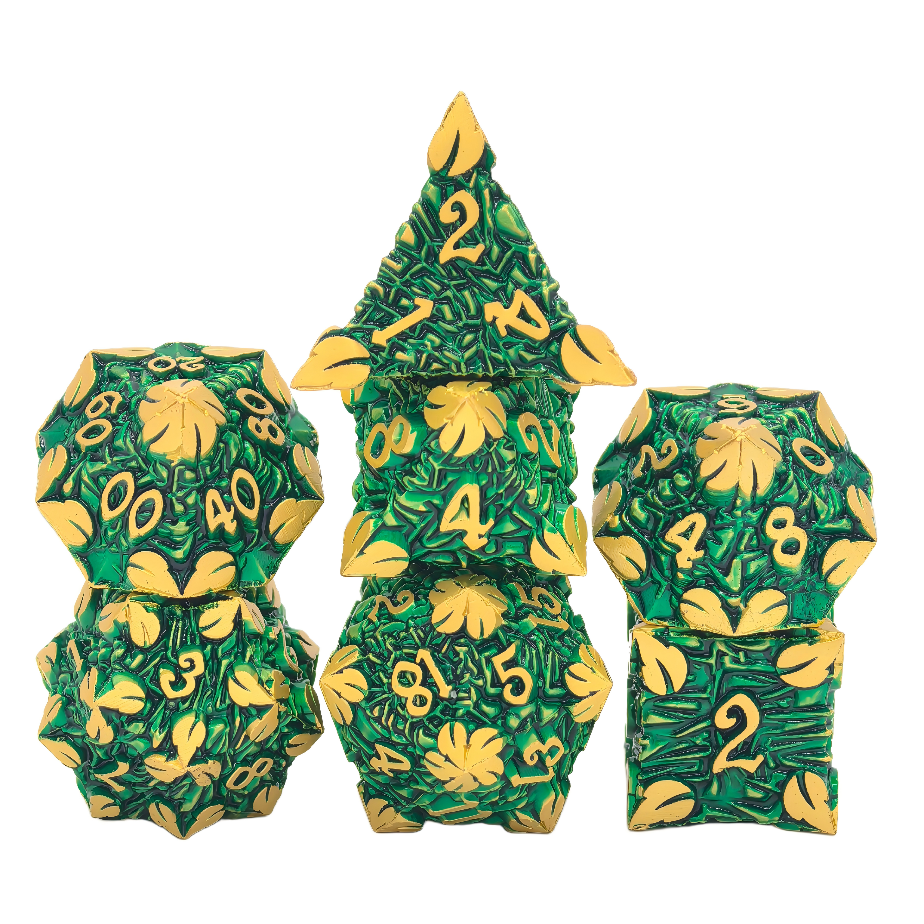 Elven pride metal dice set - leaves nature forest ancient tree rune dice