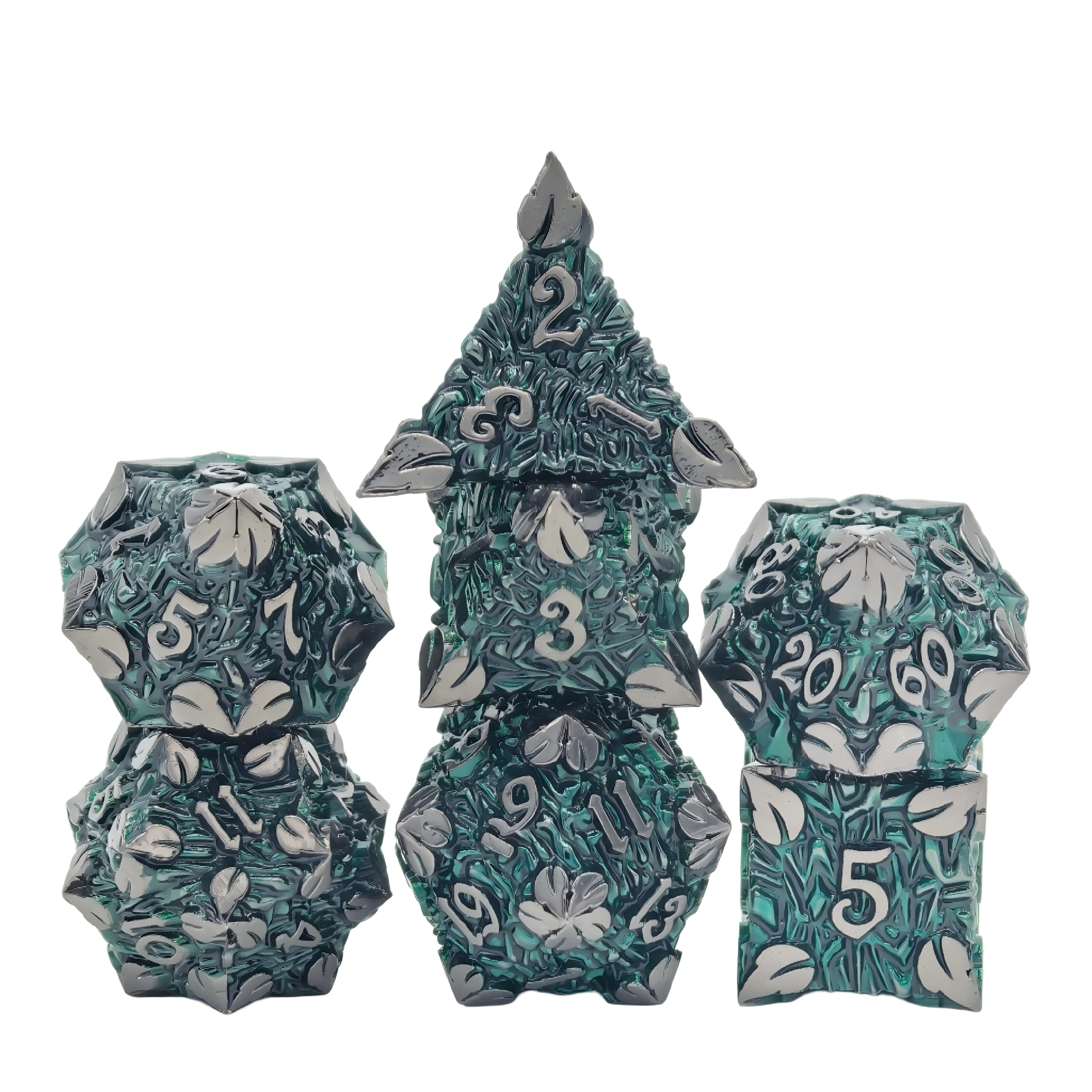 Elven pride metal dice set - leaves nature forest ancient tree rune dice
