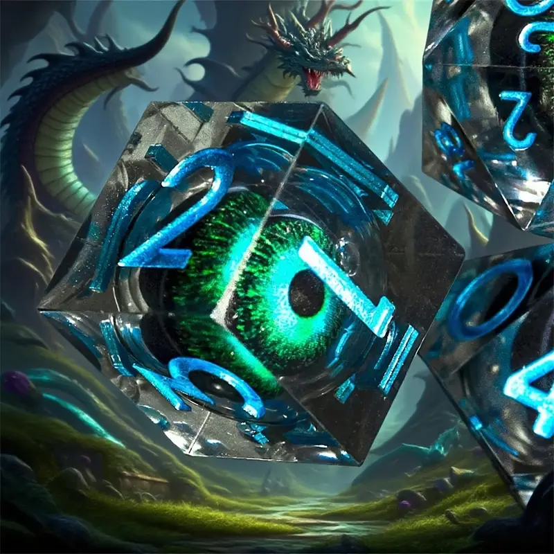 Dragon Blue Eye  DND Sharp Resin Liquid  Dice Set