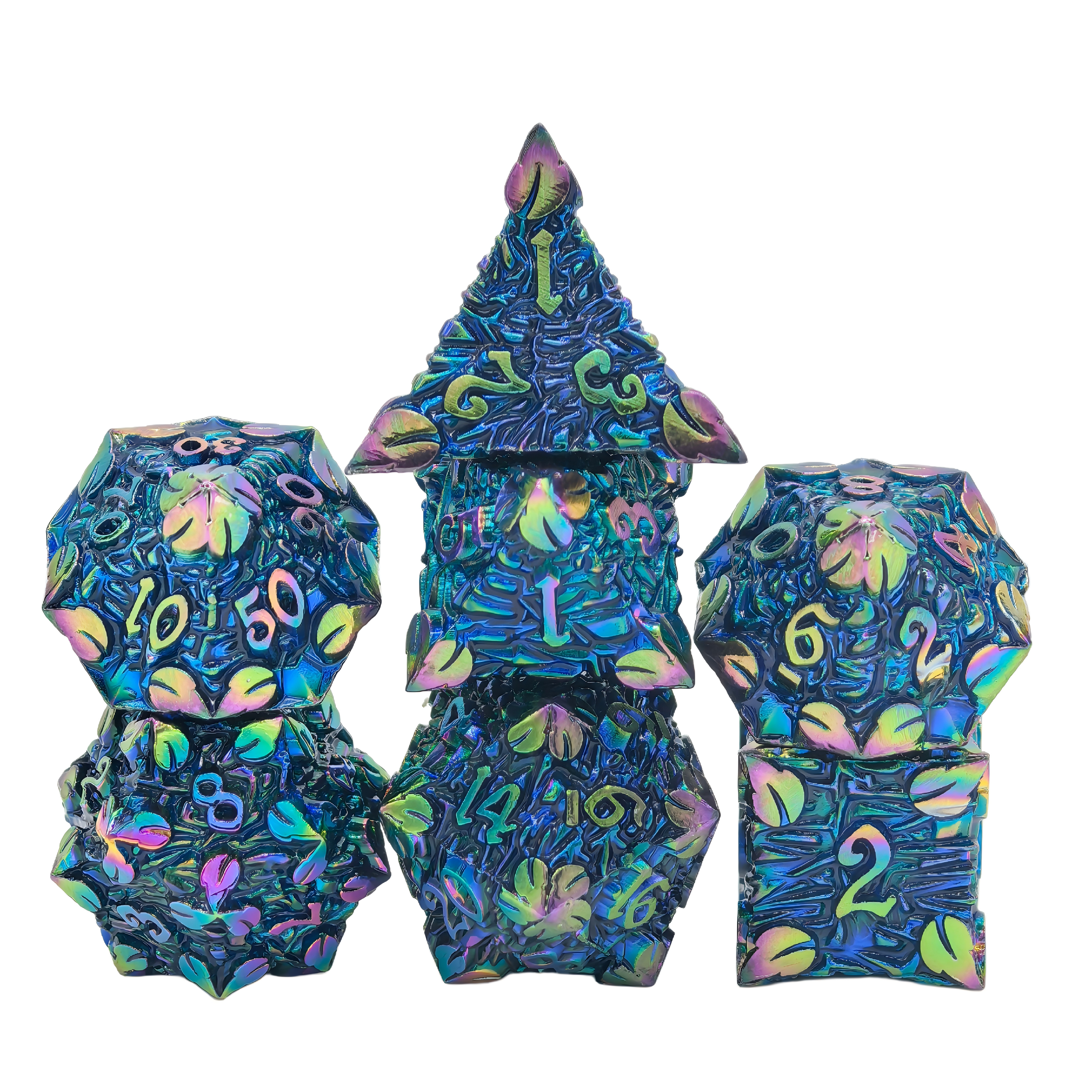 Elven pride metal dice set - leaves nature forest ancient tree rune dice