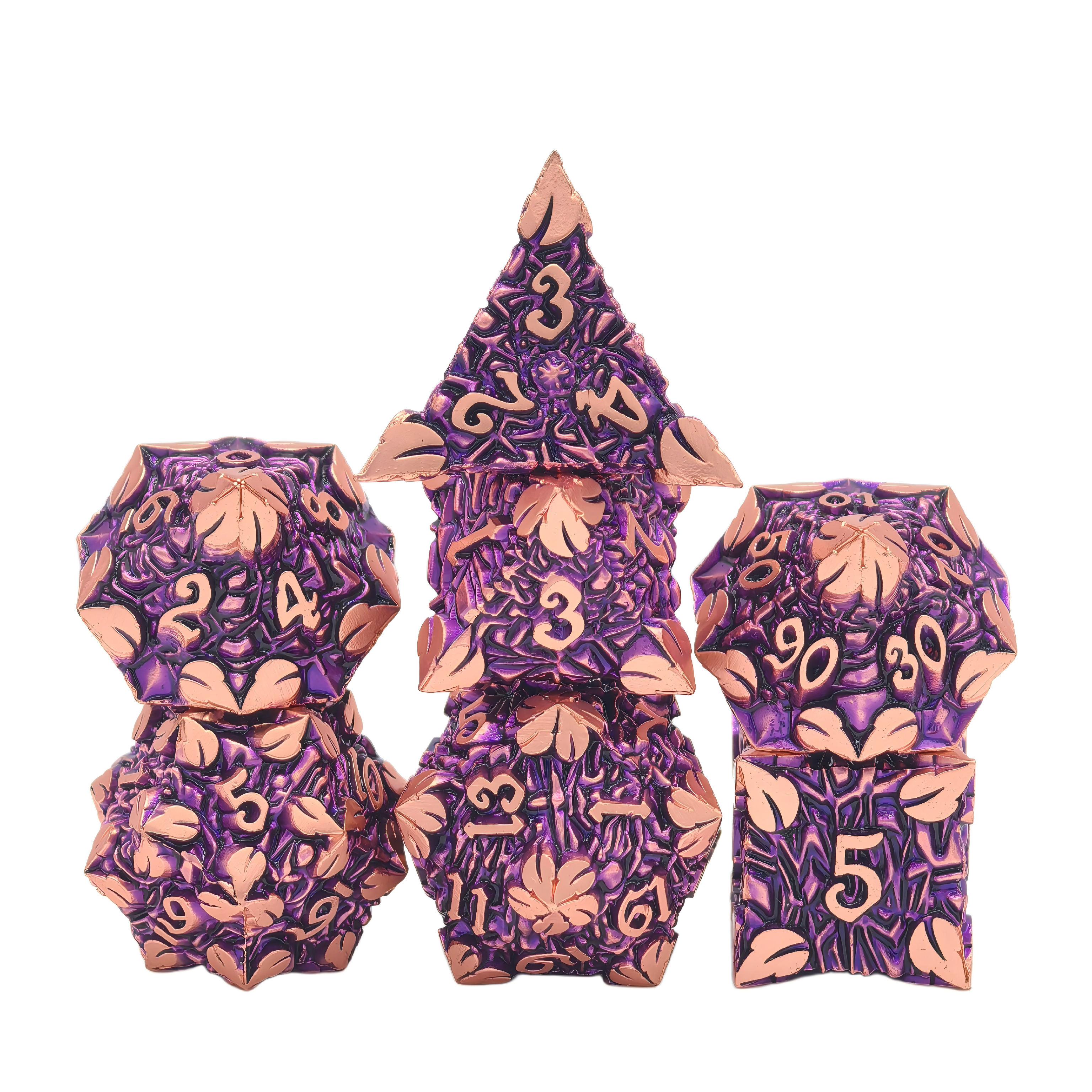 Elven pride metal dice set - leaves nature forest ancient tree rune dice