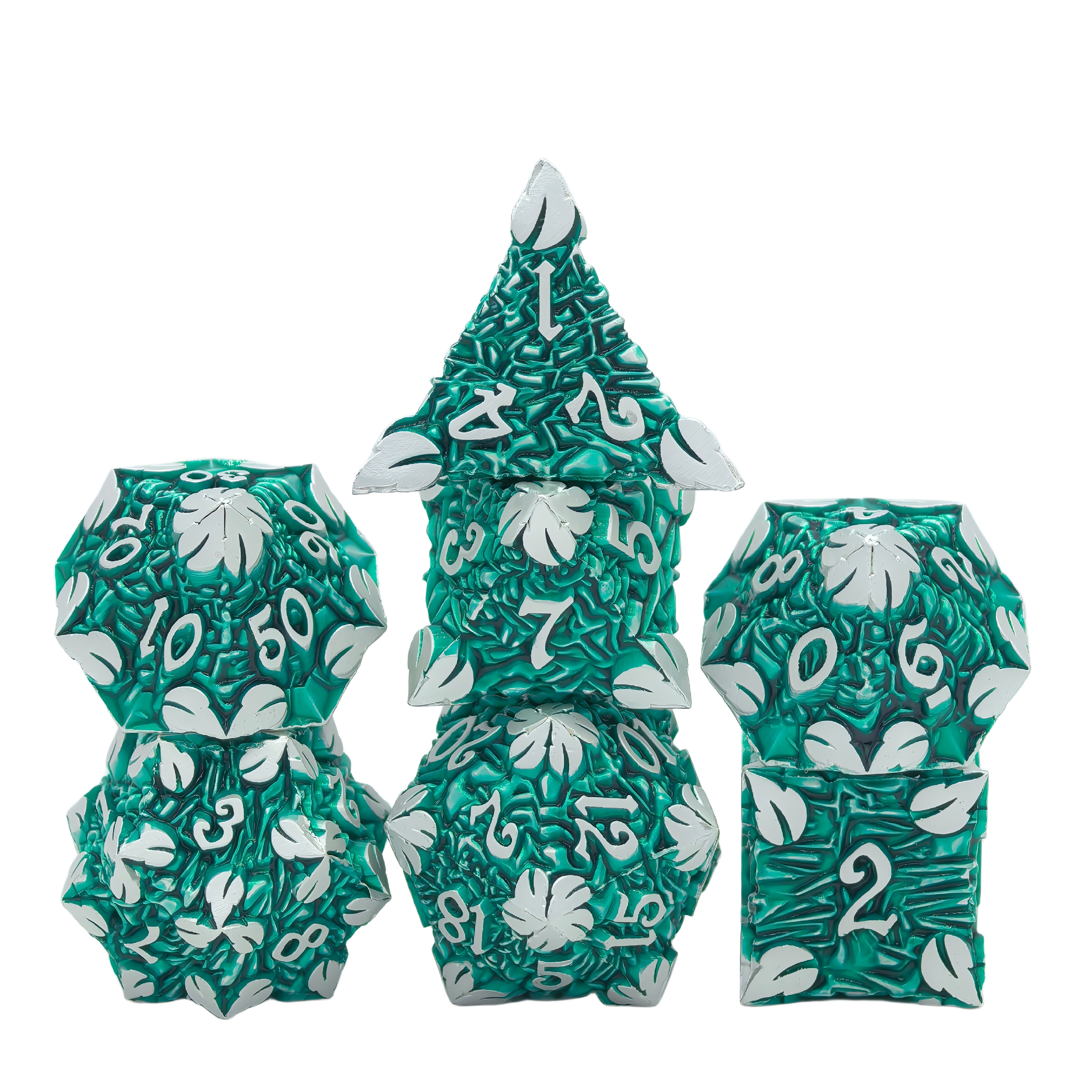 Elven pride metal dice set - leaves nature forest ancient tree rune dice