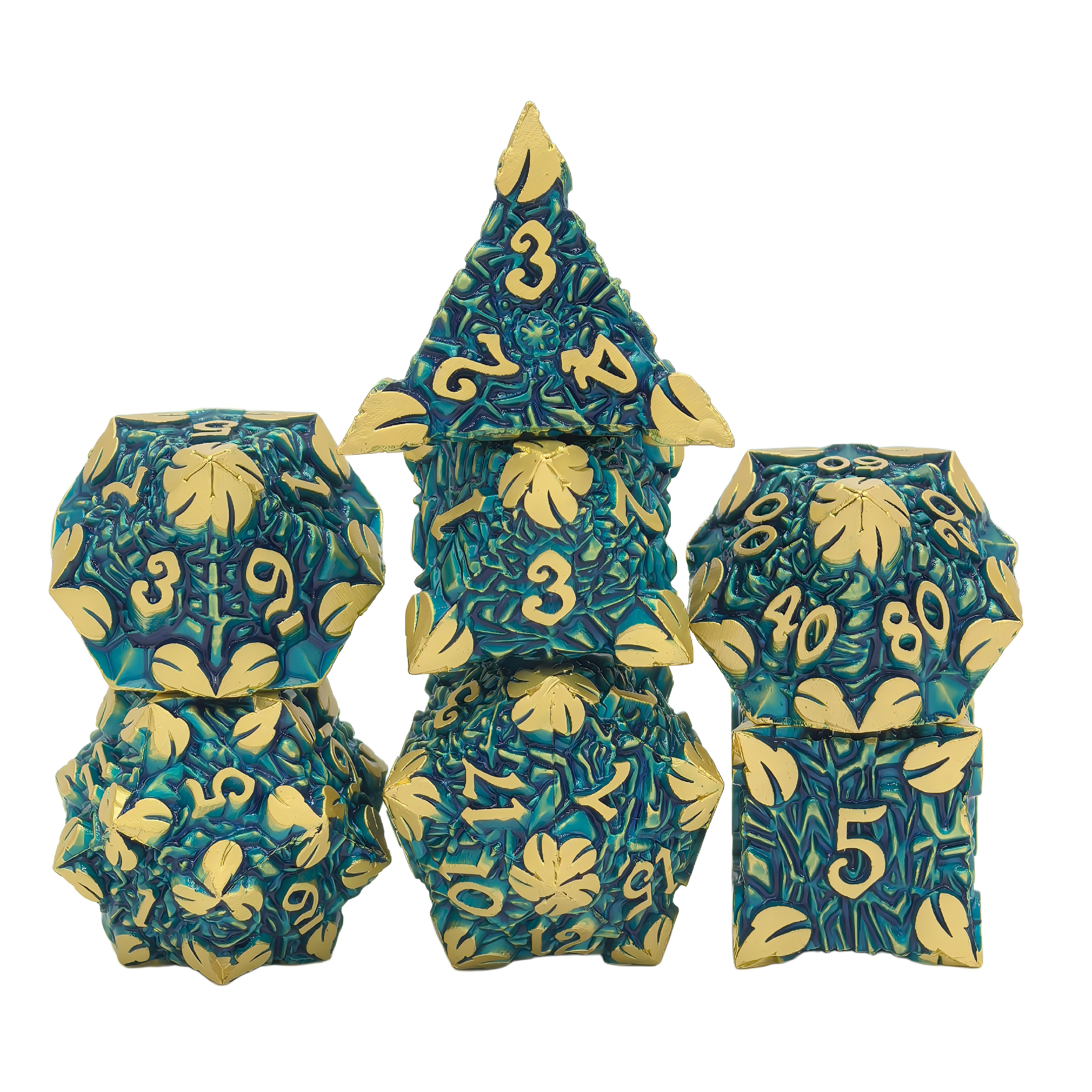 Elven pride metal dice set - leaves nature forest ancient tree rune dice