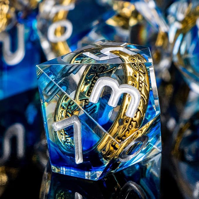 Handmade One Ring D&D Dice - Resin DND Blue Dice