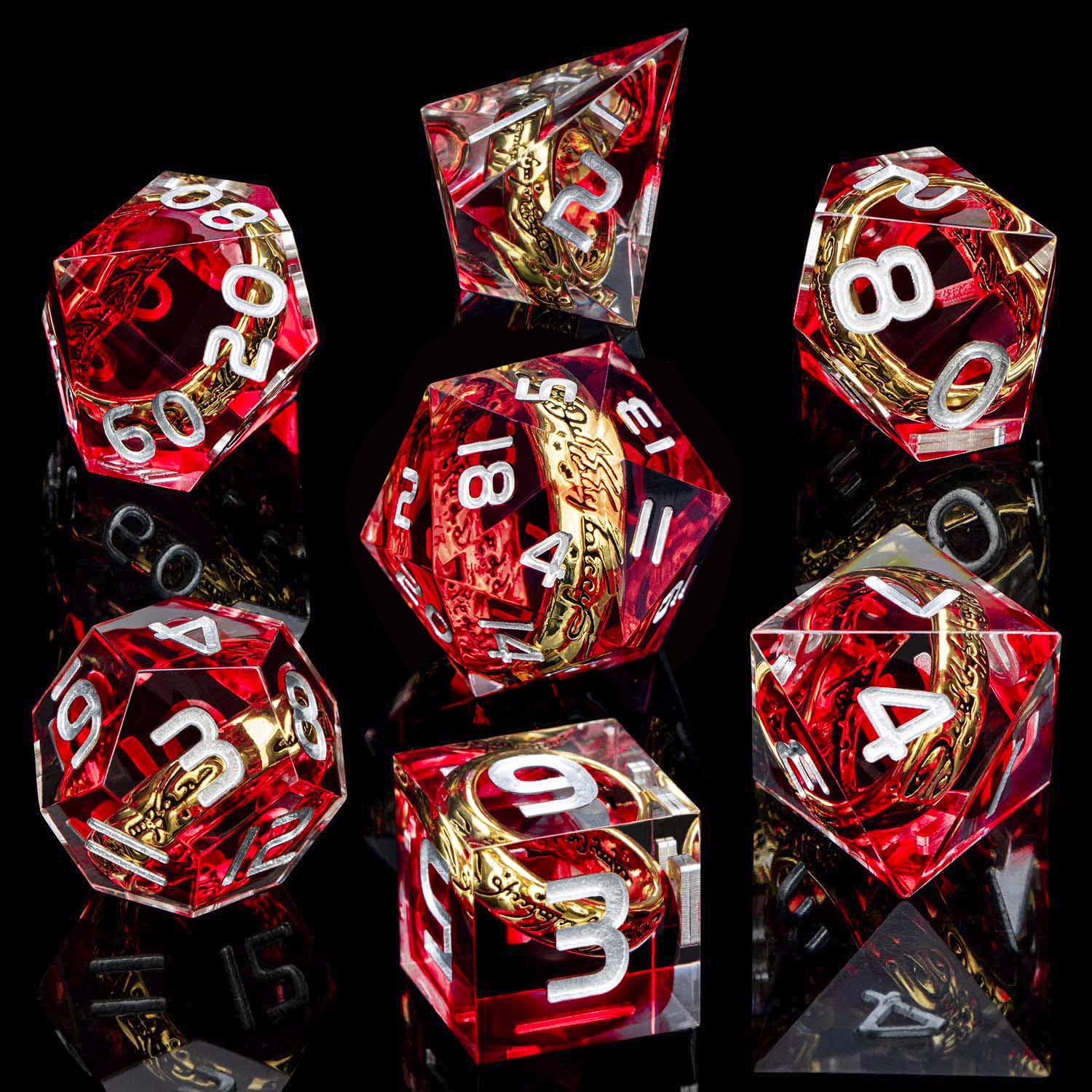 Magic Golden Ring DND Dice Set Sharp Edge Red Resin Dice