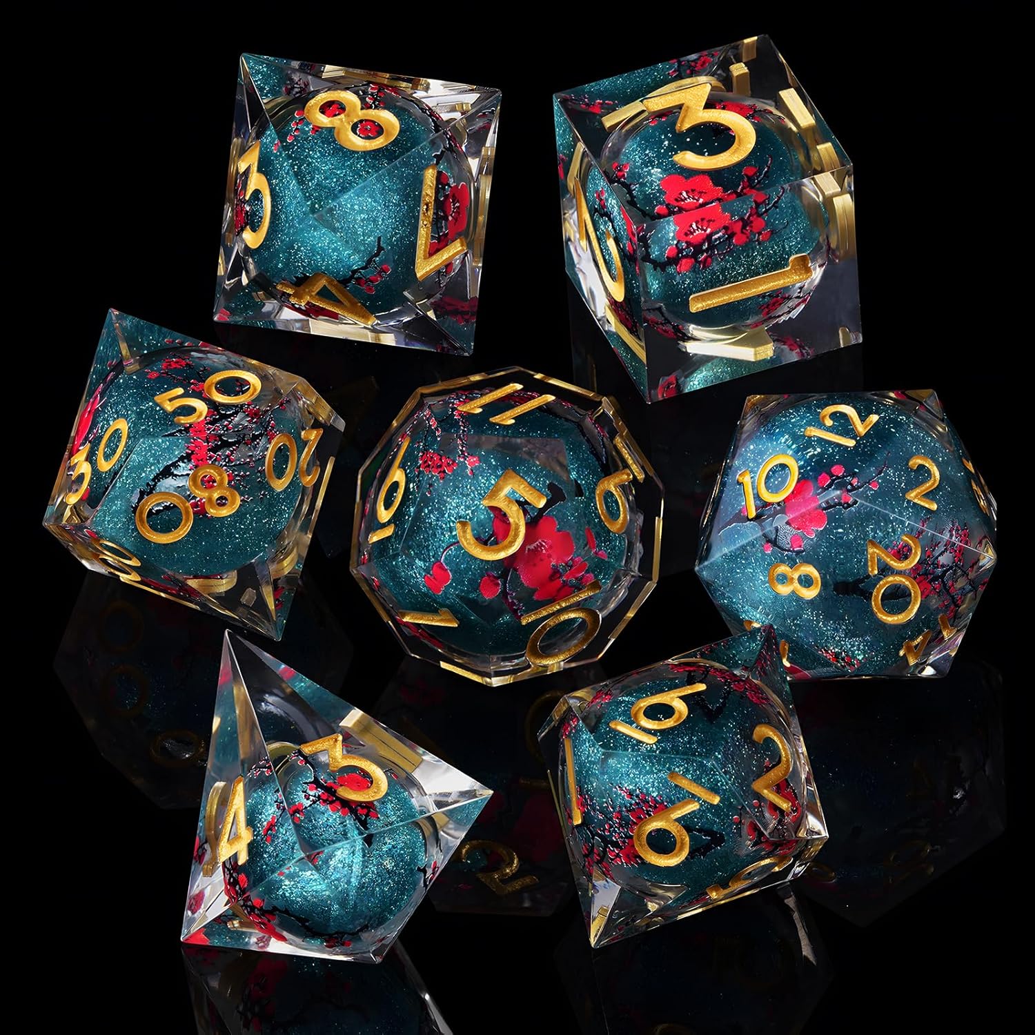 Plum Blossom Liquid Core Dice Set