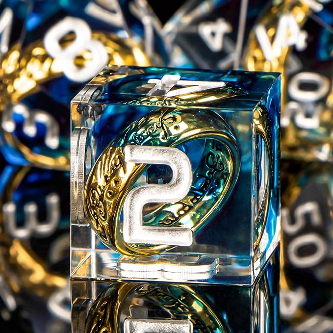 Handmade One Ring D&D Dice - Resin DND Blue Dice