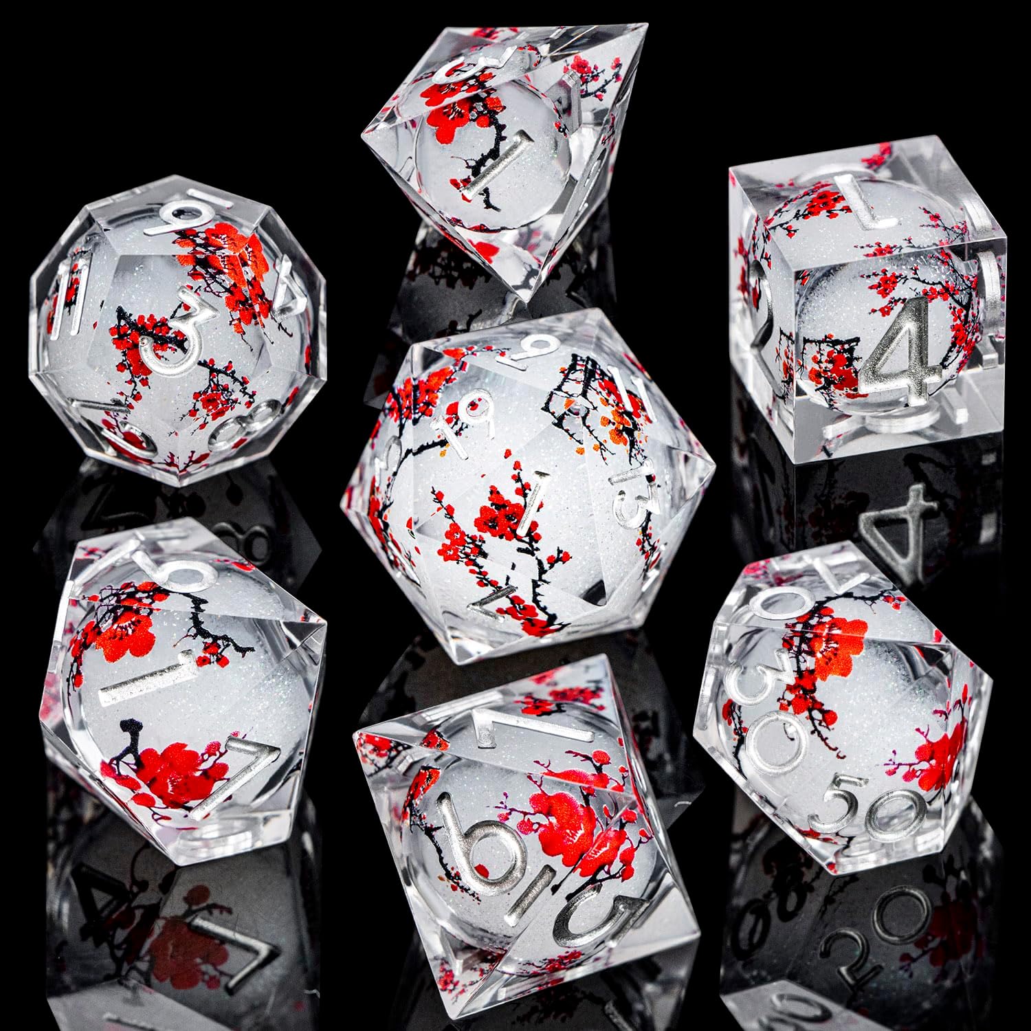 Red Flower Resin Dice Set