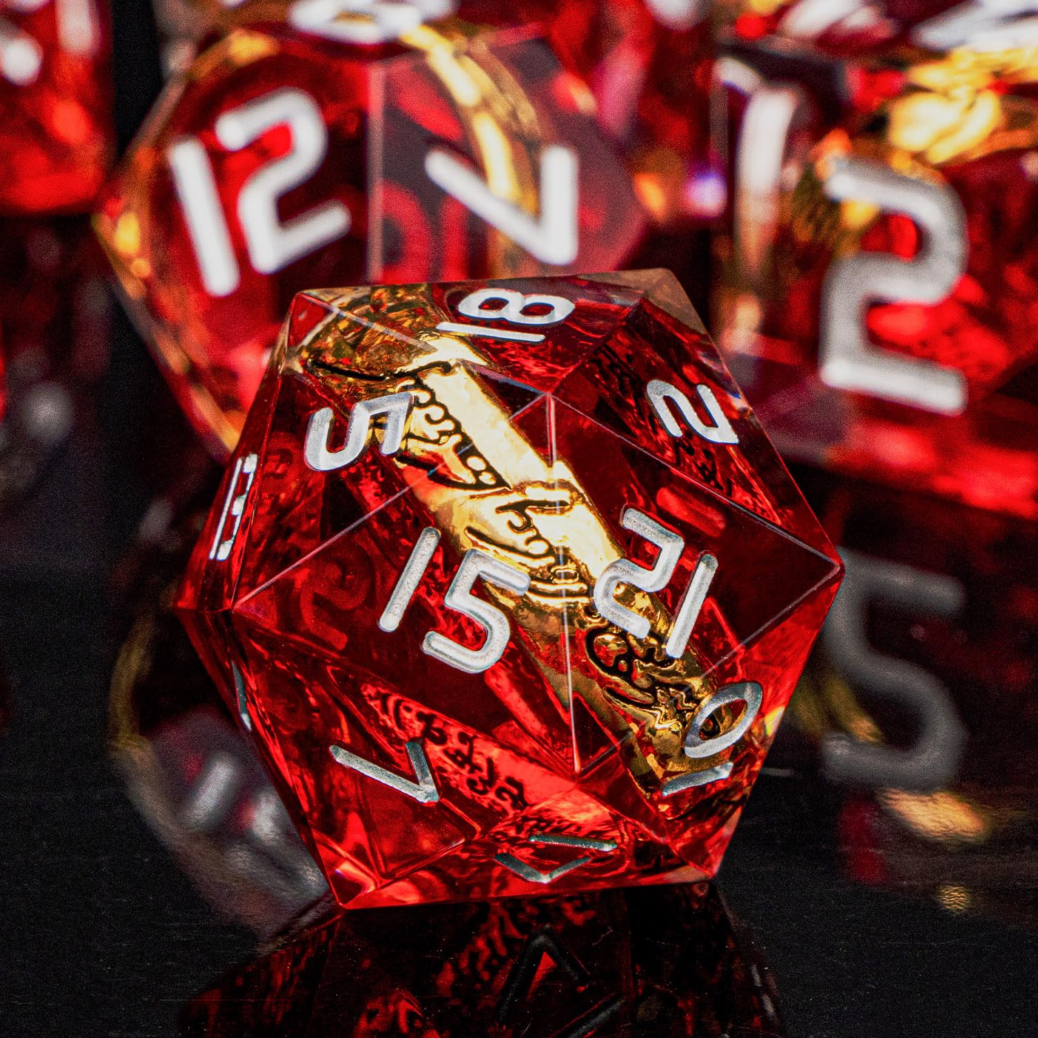 Magic Golden Ring DND Dice Set Sharp Edge Red Resin Dice