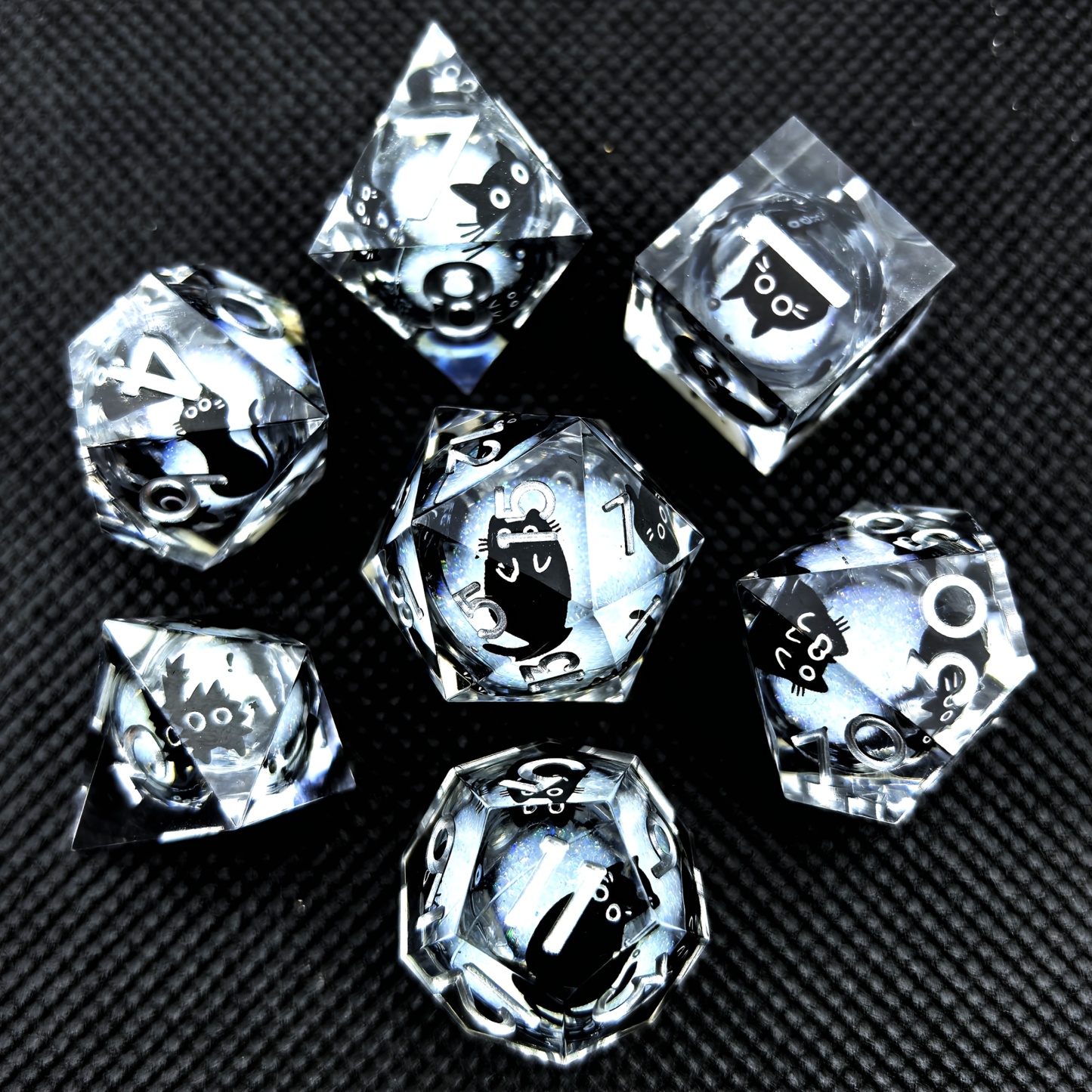 Cute Cat Liquid Core Resin Dice Set