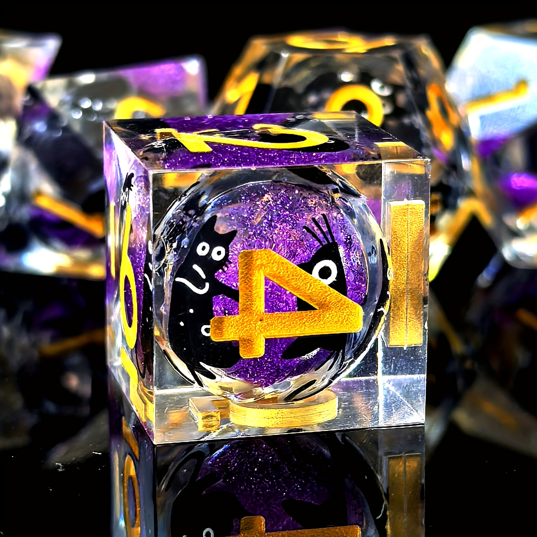 Cute Cat Liquid Core Resin Dice Set