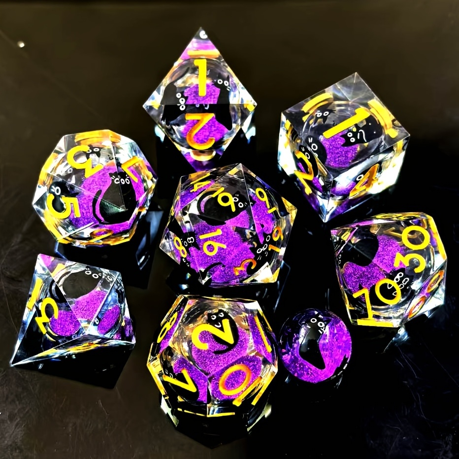 Cute Cat Liquid Core Resin Dice Set