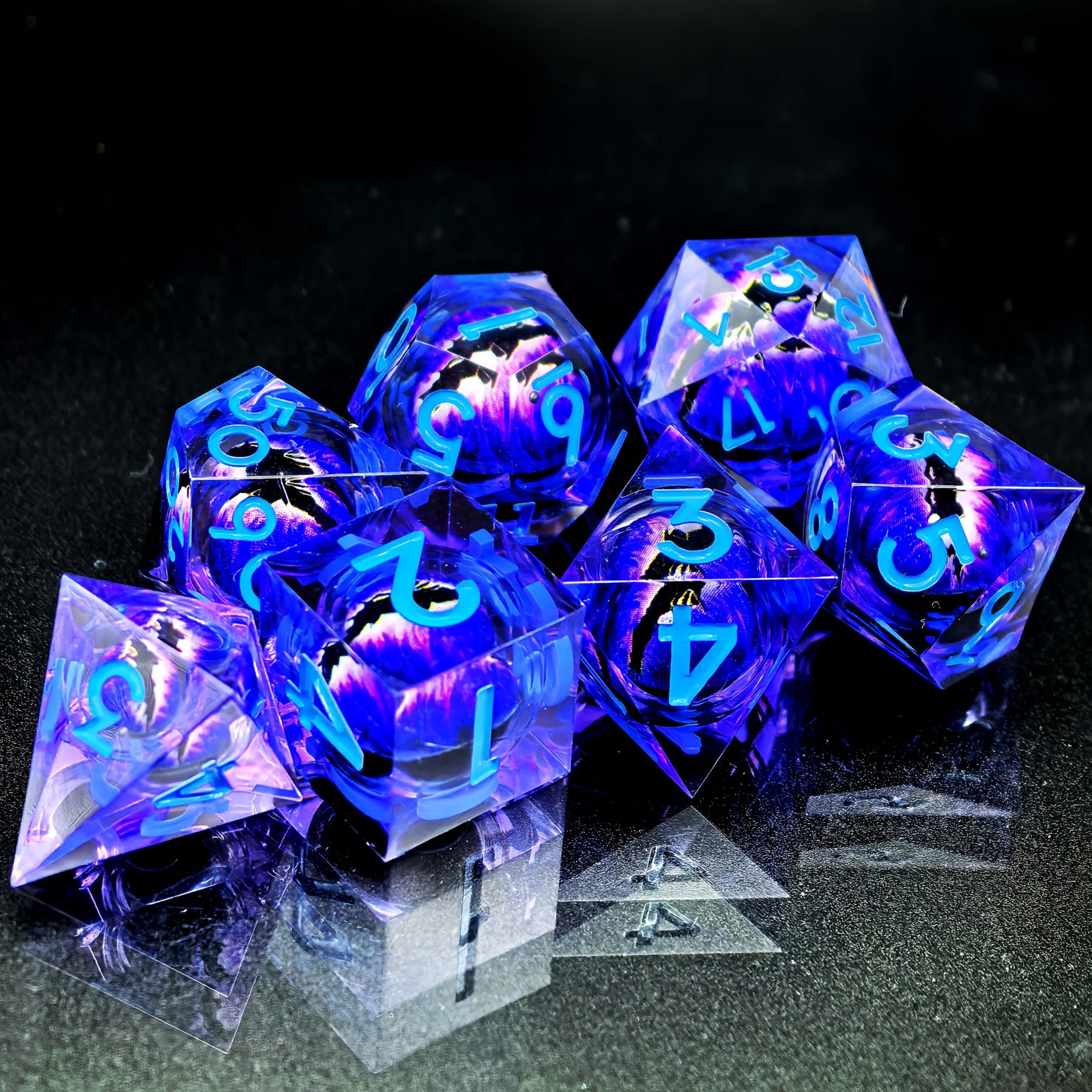 Dragon Eye DND Sharp Edge Liquid Core Resin Handmade Dice Set