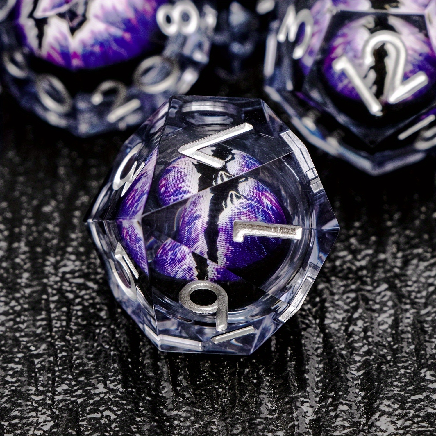 Purple Dragon Eye  DND Sharp Resin Liquid  Dice Set