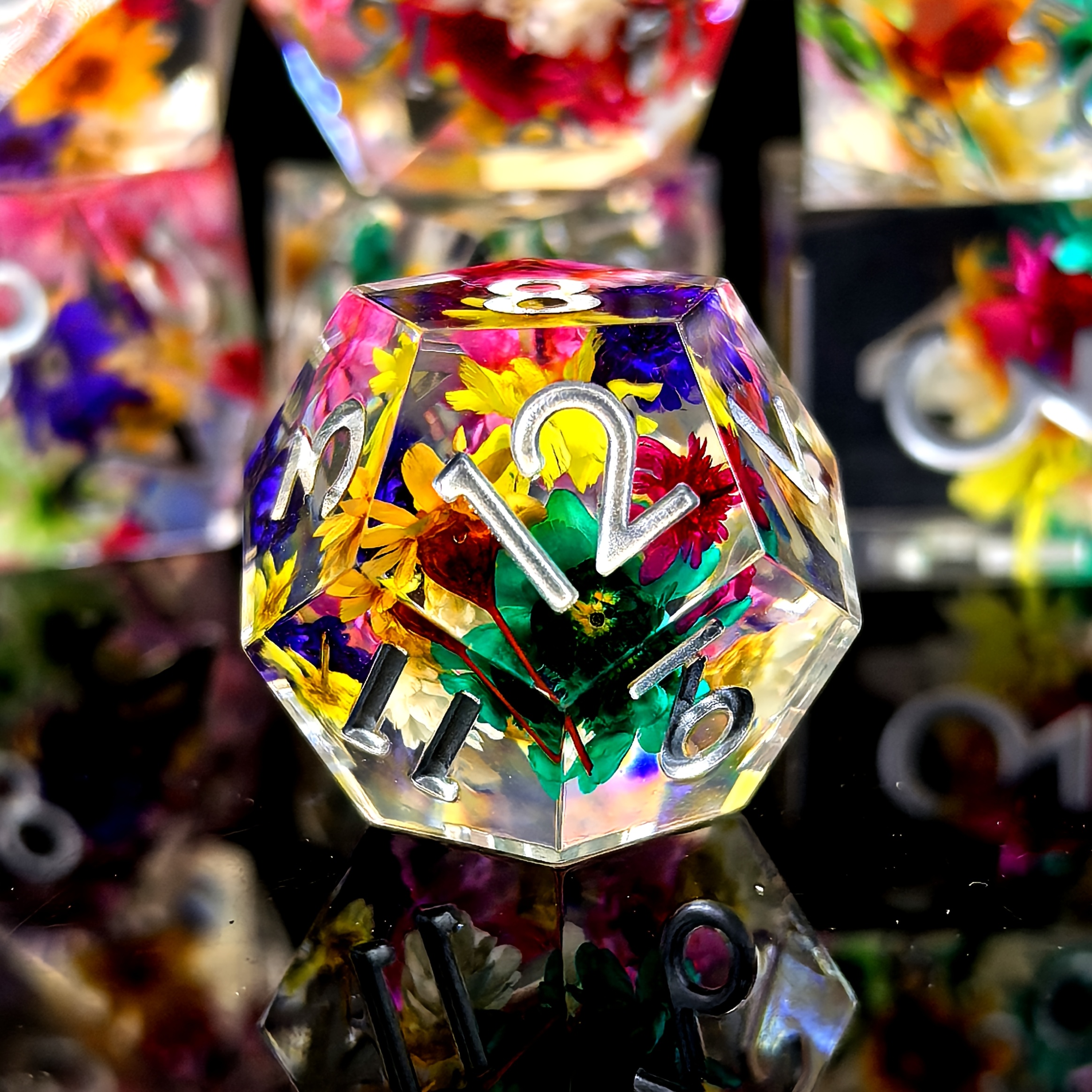 DND Resin Dice Set - Vibrant Floral & Star Design