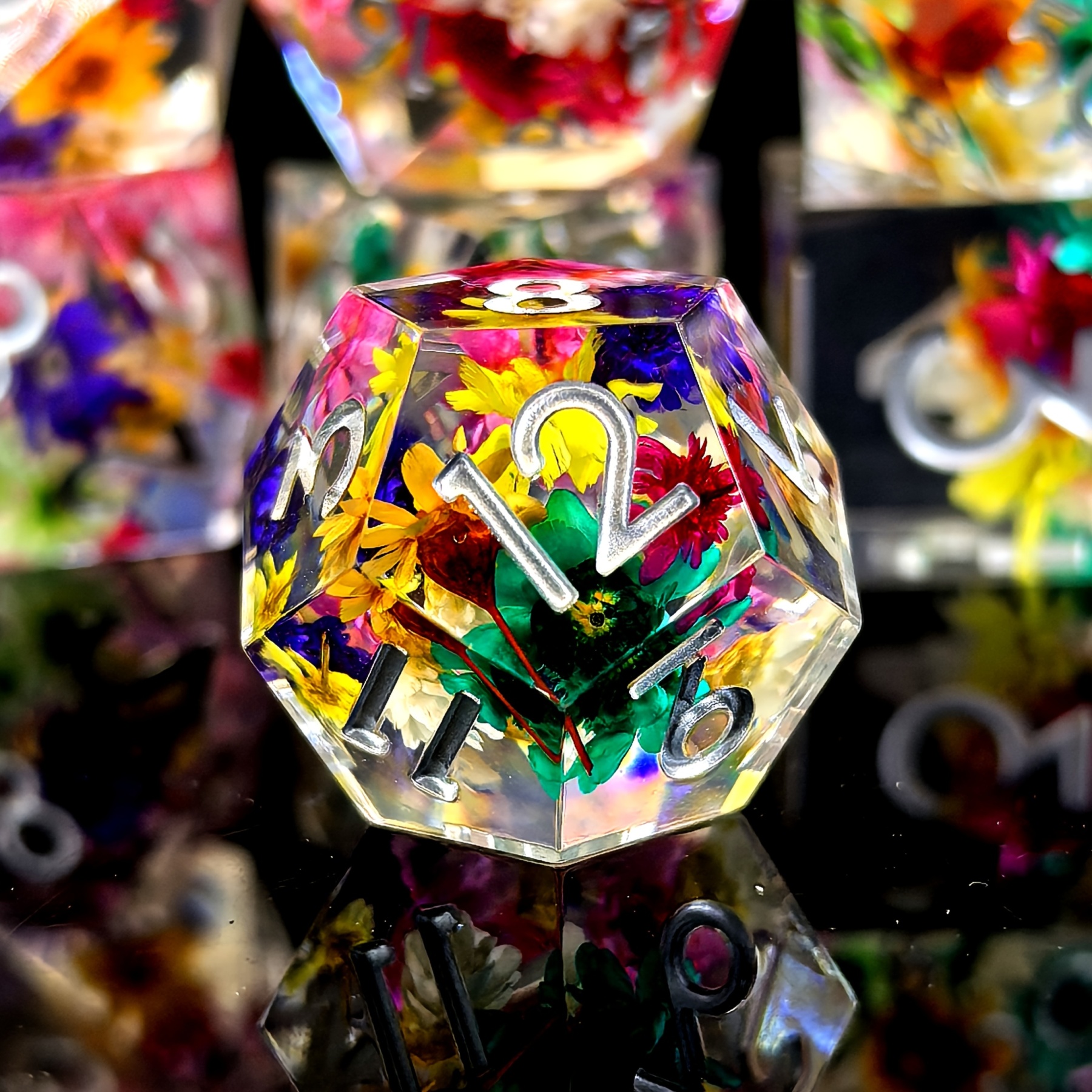 DND Resin Dice Set - Vibrant Floral & Star Design