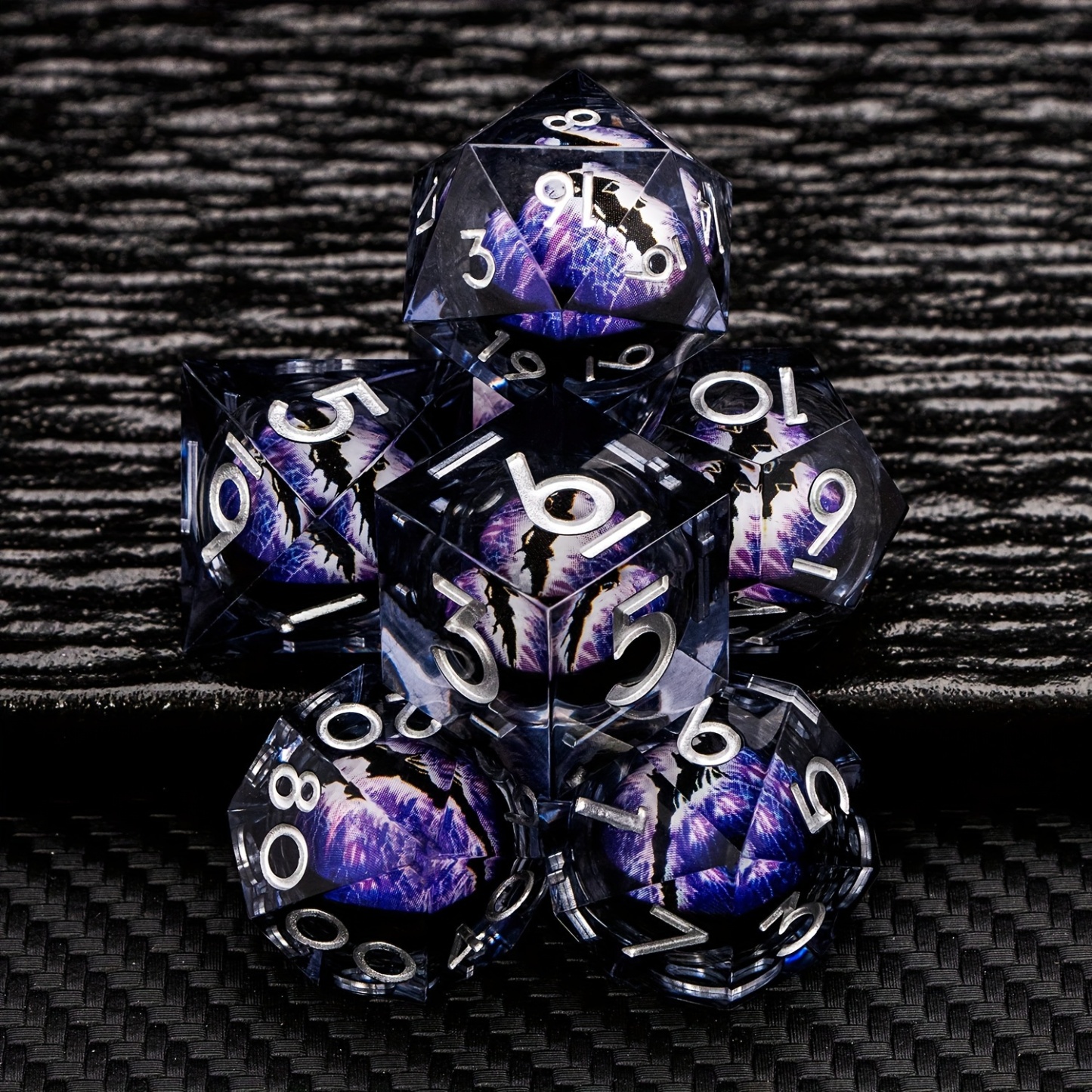 Purple Dragon Eye  DND Sharp Resin Liquid  Dice Set