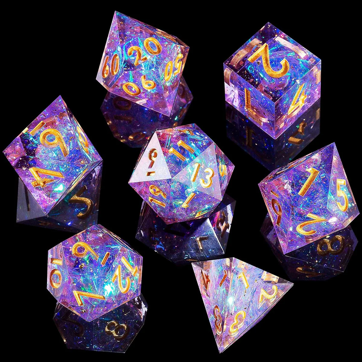 Purple Galaxy 7-Piece Polyhedral Dice Set for D&D-Resin