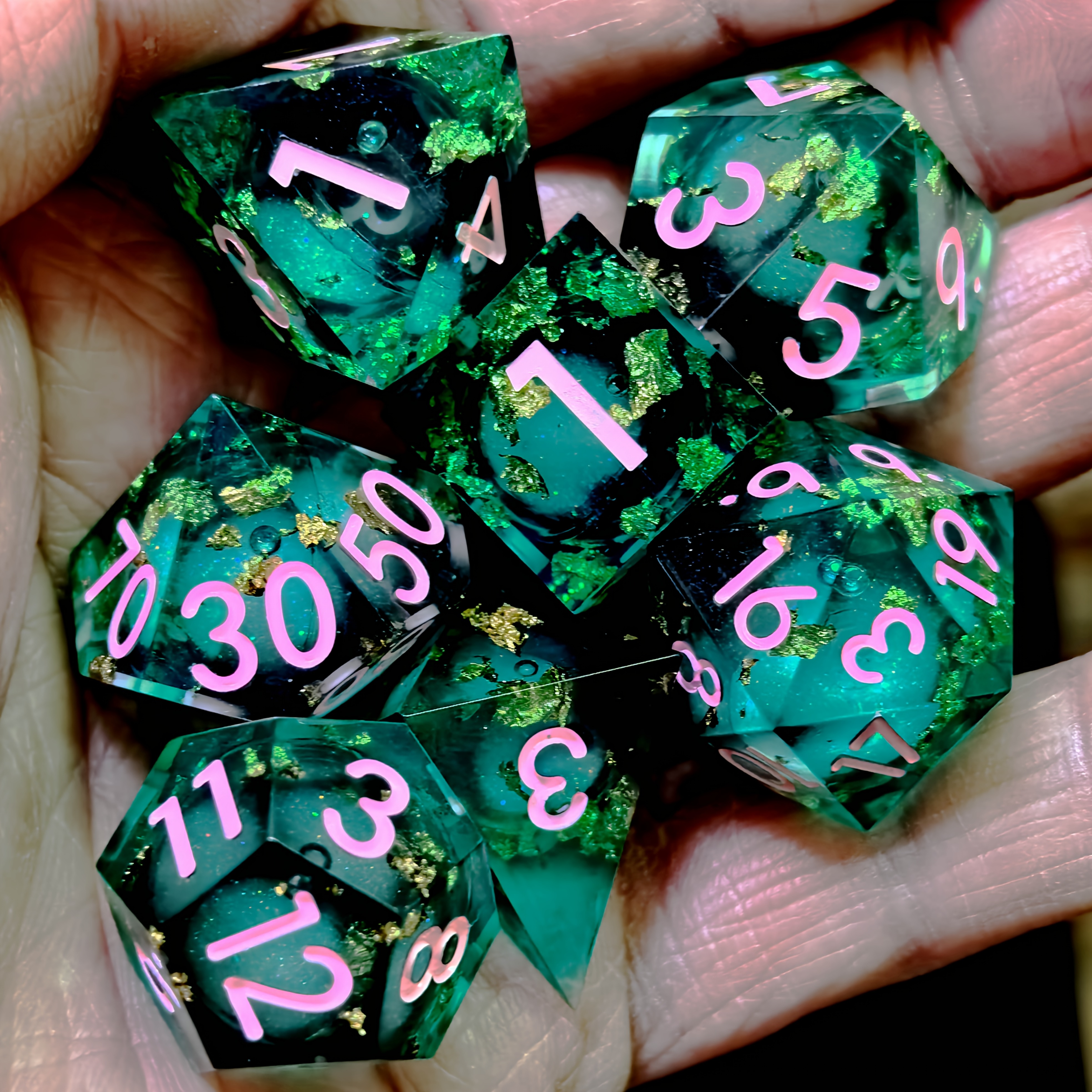 Sacred Flame Gold Foil Resin Dice Set