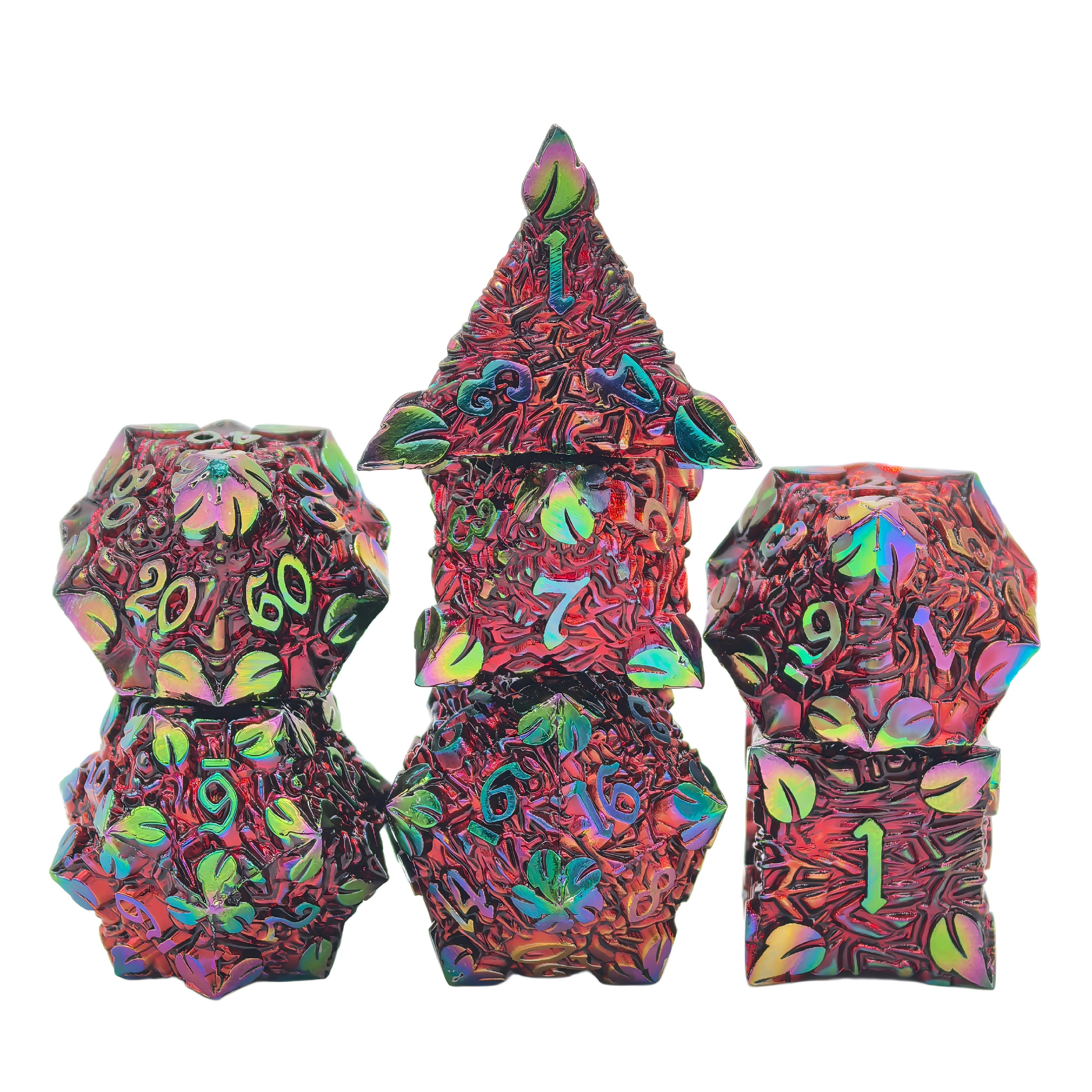 Elven pride metal dice set - leaves nature forest ancient tree rune dice