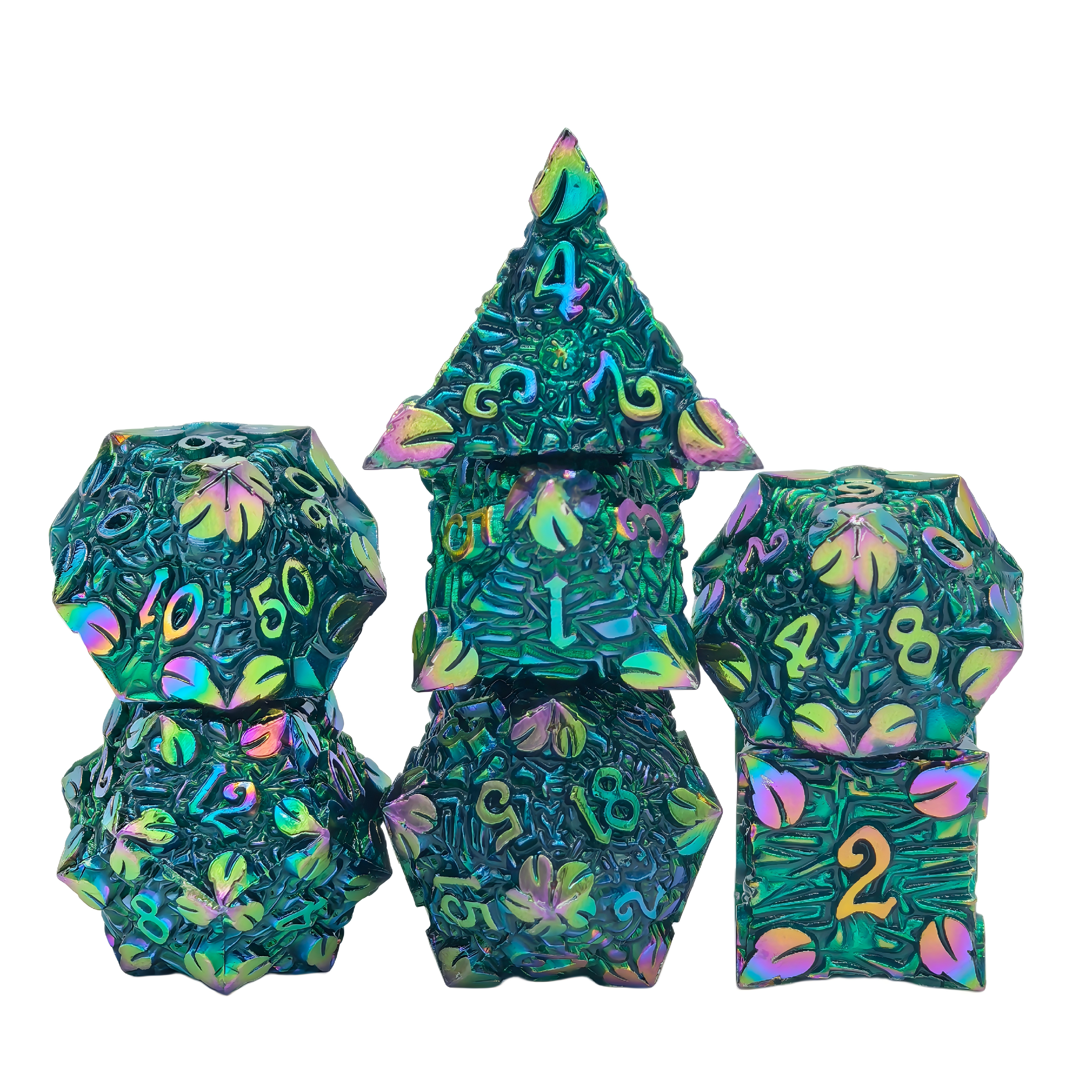 Elven pride metal dice set - leaves nature forest ancient tree rune dice