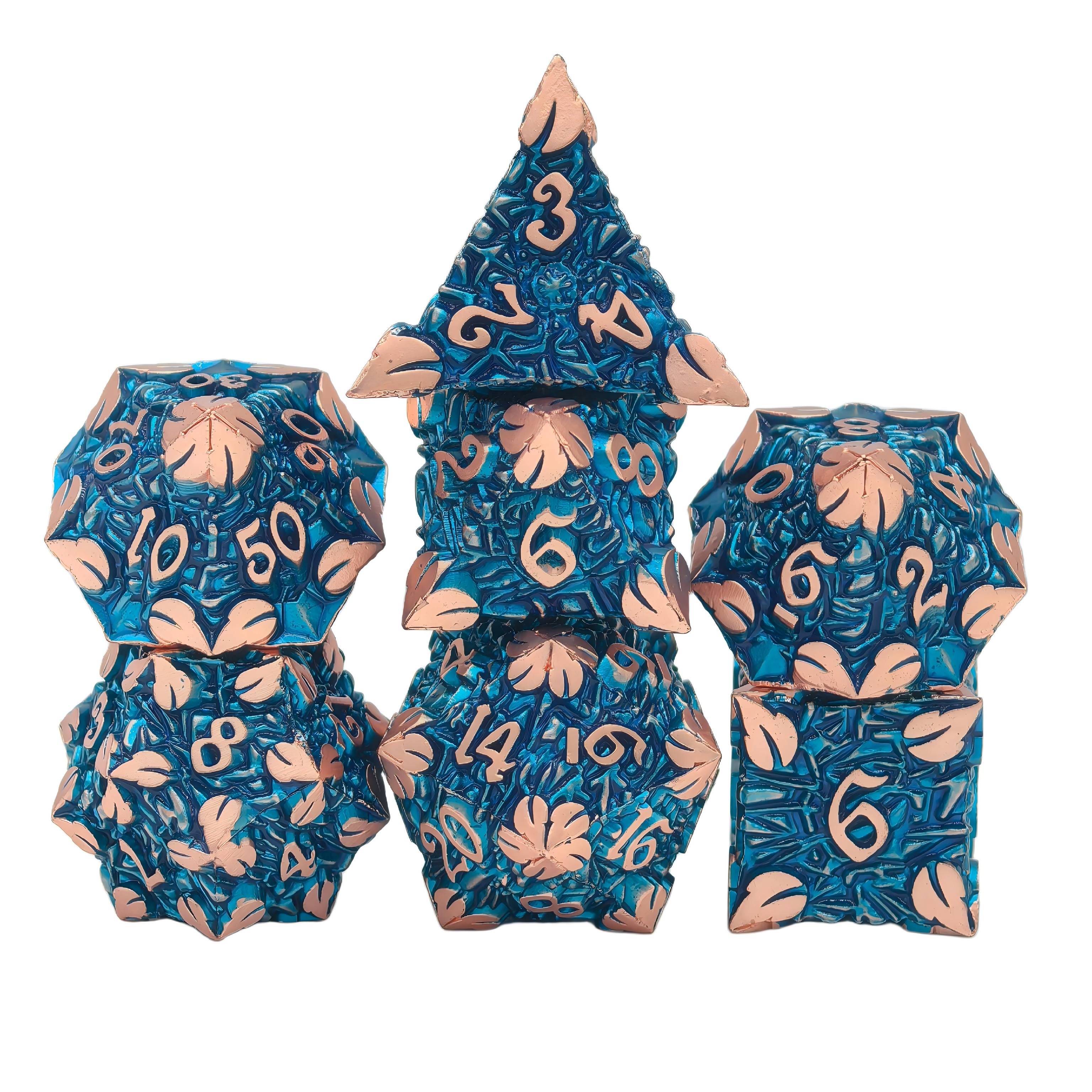 Elven pride metal dice set - leaves nature forest ancient tree rune dice