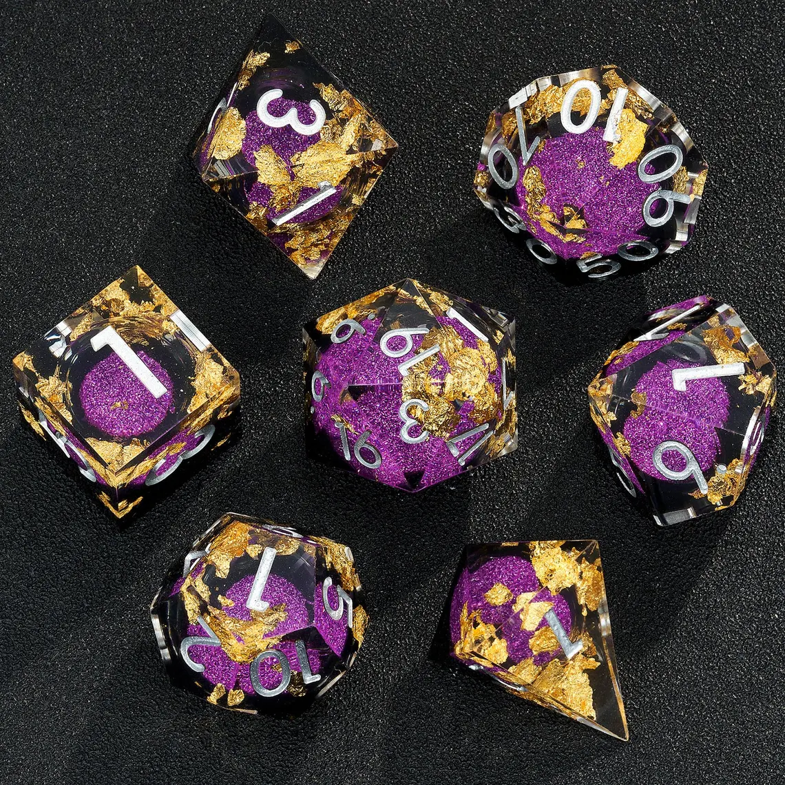 Gold Foil Liquid Core Dice Set: Galaxy Resin D&D Dice