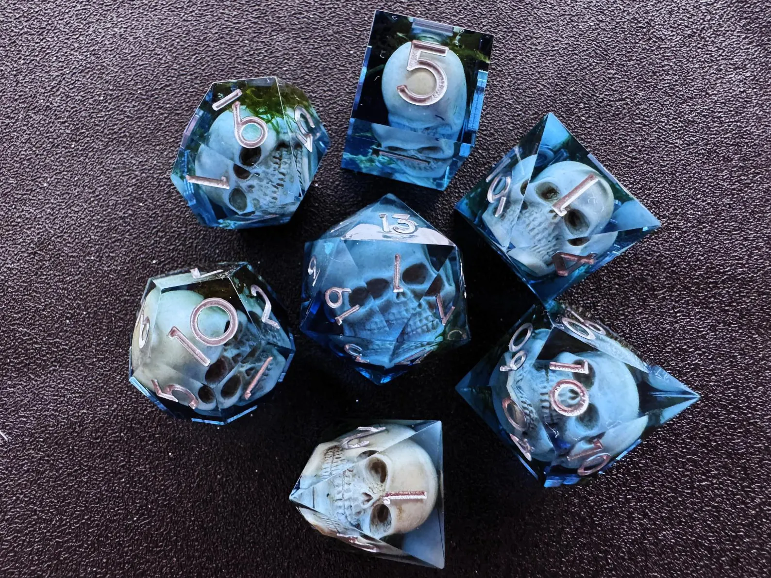 Blue Moss & Skull Dice Set