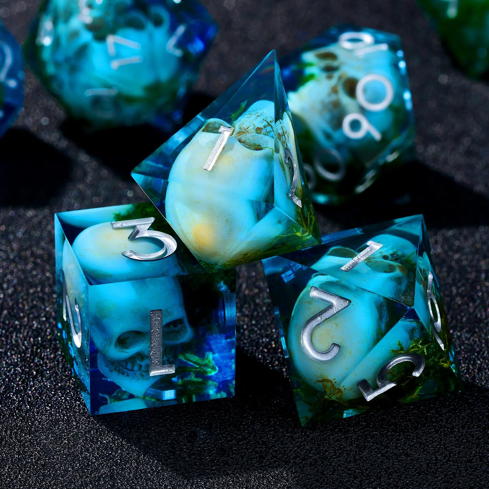 Blue Moss & Skull Dice Set
