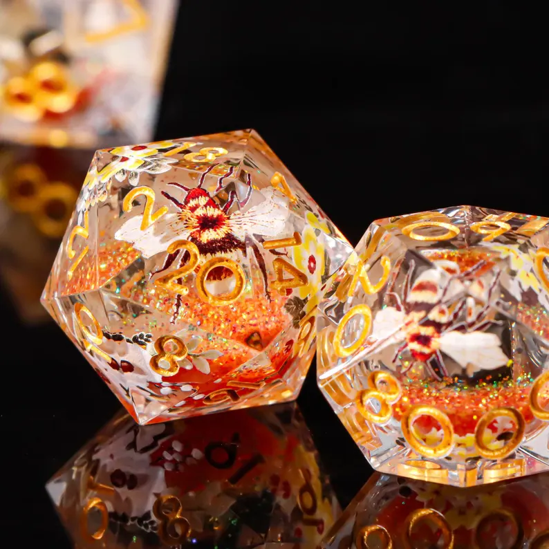 Bee Liquid Core Dice Set, D&D Resin Dice