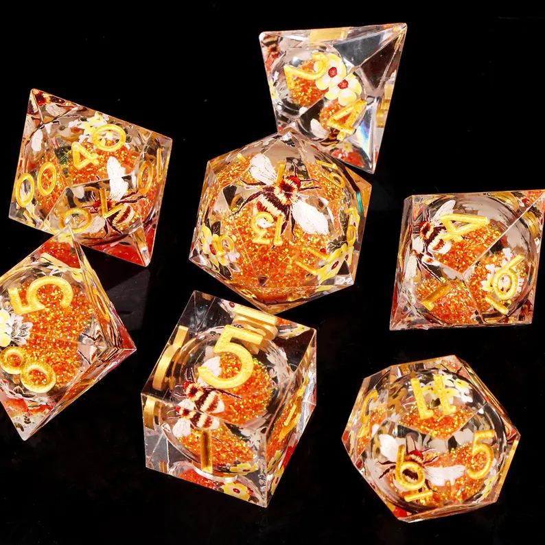 Bee Liquid Core Dice Set, D&D Resin Dice
