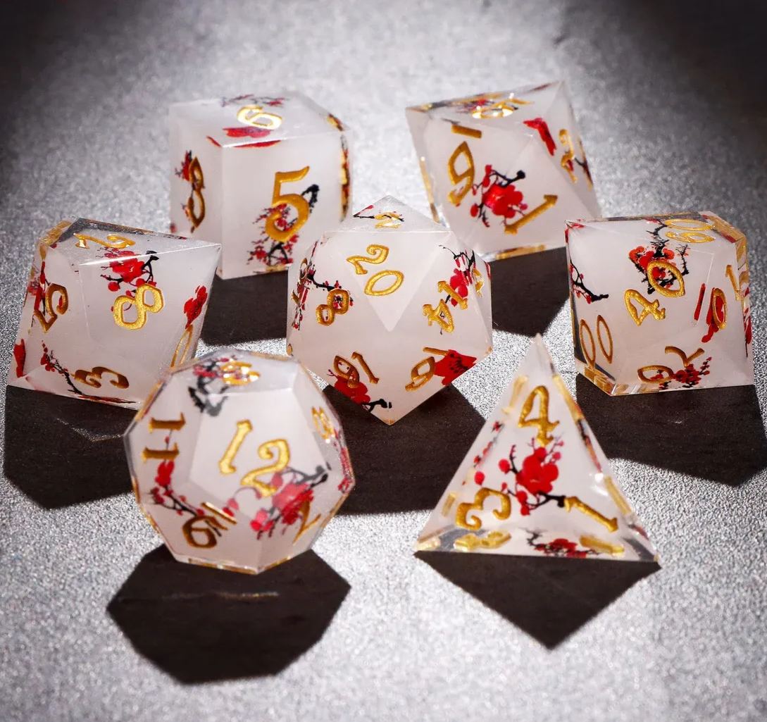Red Flower Resin Dice Set