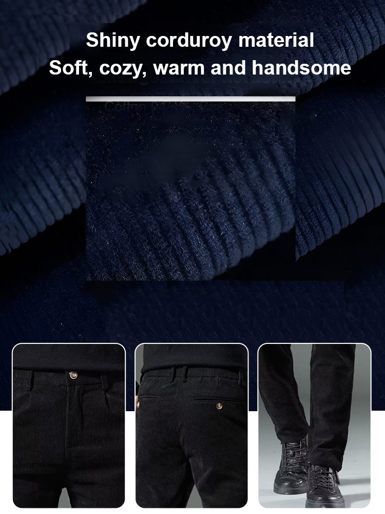 Men's corduroy straight-leg casual trousers for autumn and winter, suitable for temperatures as low as -30°C