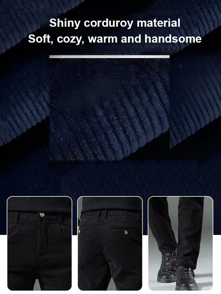 Men's corduroy straight-leg casual trousers for autumn and winter, suitable for temperatures as low as -30°C