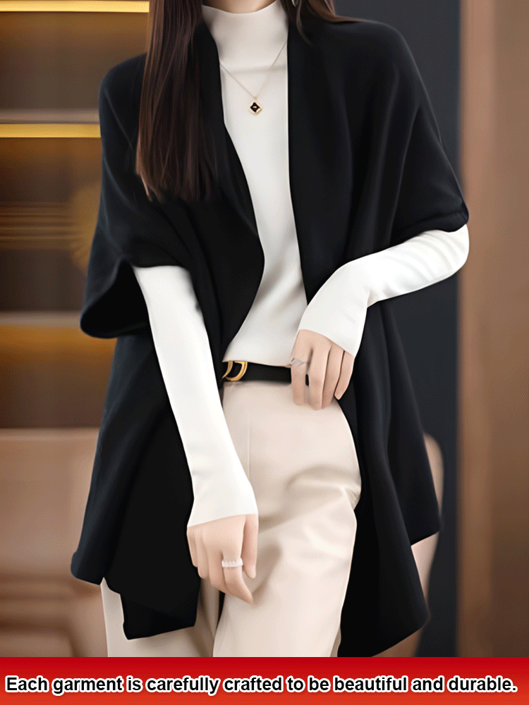 【Pure Wool Shawl Coat】The shawl-style design doubles the warmth and makes you look thinner