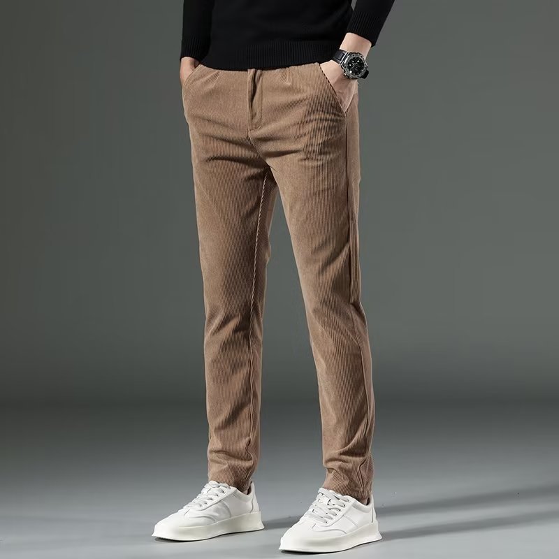 Men's corduroy straight-leg casual trousers for autumn and winter, suitable for temperatures as low as -30°C