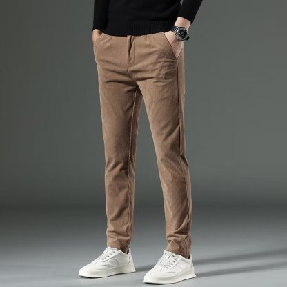 Men's corduroy straight-leg casual trousers for autumn and winter, suitable for temperatures as low as -30°C
