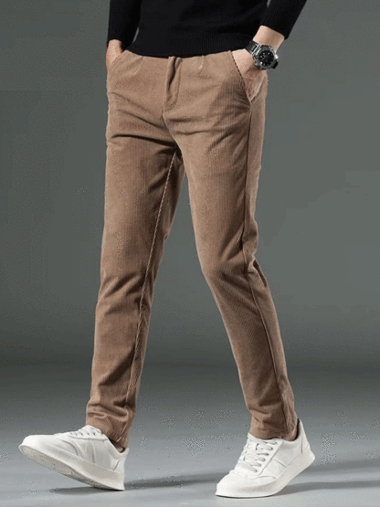 Men's corduroy straight-leg casual trousers for autumn and winter, suitable for temperatures as low as -30°C