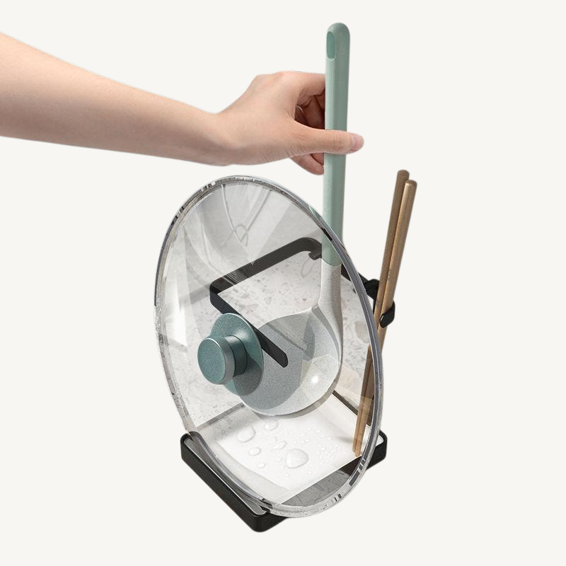 Kitchen countertop pot lid rack