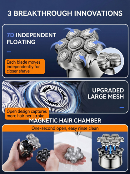 Seven-blade magnetic water-washable shaver🪒✂️One machine, multiple uses: shaving, facial shaving, and grooming all in one