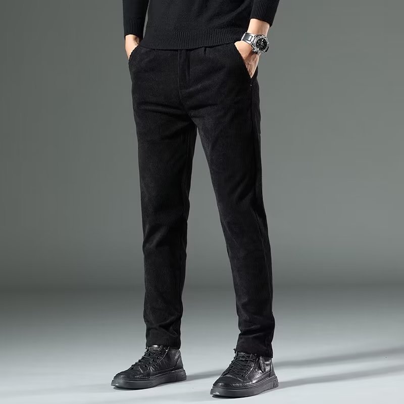 Men's corduroy straight-leg casual trousers for autumn and winter, suitable for temperatures as low as -30°C