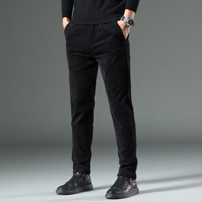 Men's corduroy straight-leg casual trousers for autumn and winter, suitable for temperatures as low as -30°C