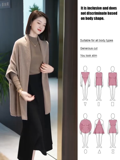 【Pure Wool Shawl Coat】The shawl-style design doubles the warmth and makes you look thinner