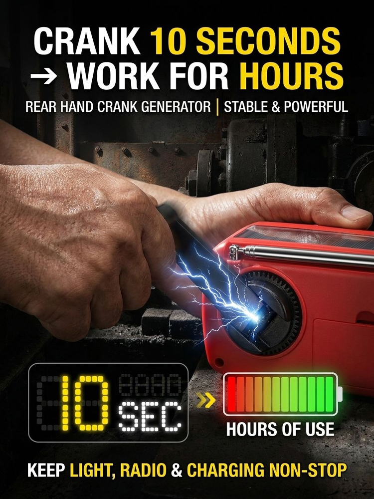 Multifunctional Hand-Cranked Emergency Lighting Radio🔦⚙️No batteries needed, just shake it manually to generate electricity, never runs out of power