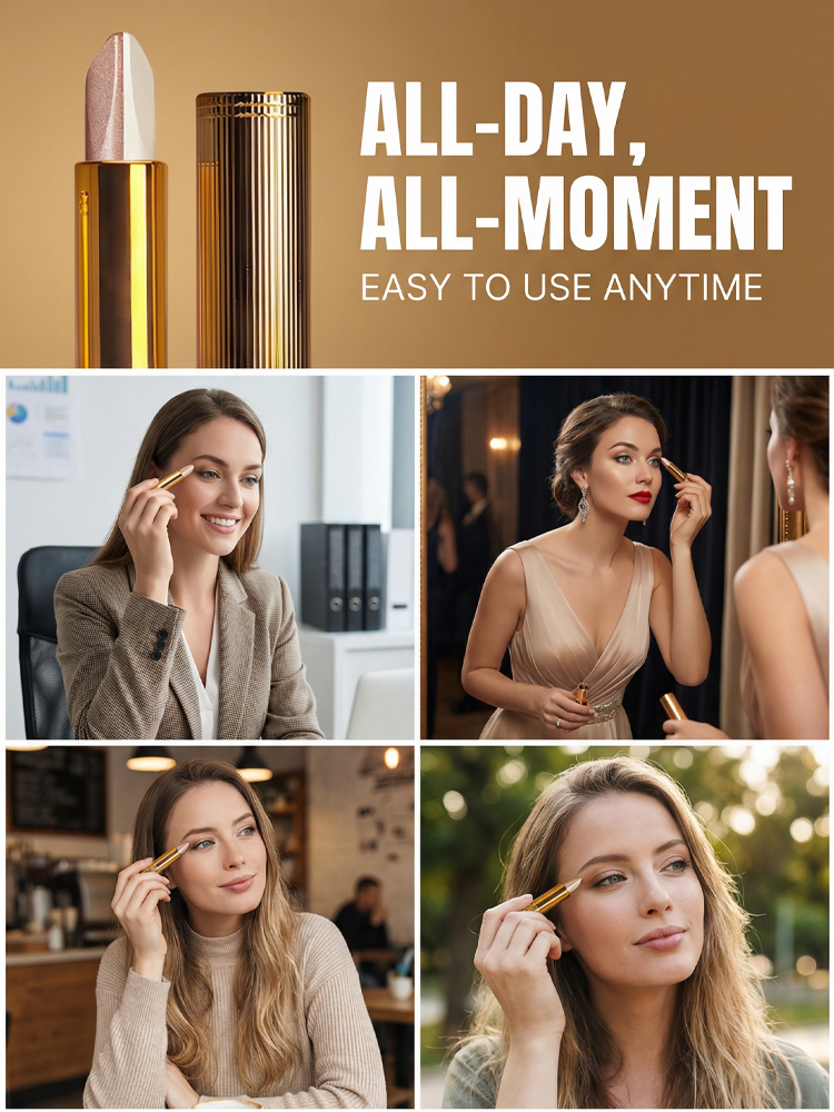 Dual-color waterproof quick makeup 3-in-1 eyeshadow stick⚡3-second molding: Simple operation, no skills required, even beginners can get started