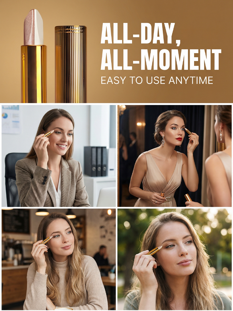 Dual-color waterproof quick makeup 3-in-1 eyeshadow stick⚡3-second molding: Simple operation, no skills required, even beginners can get started