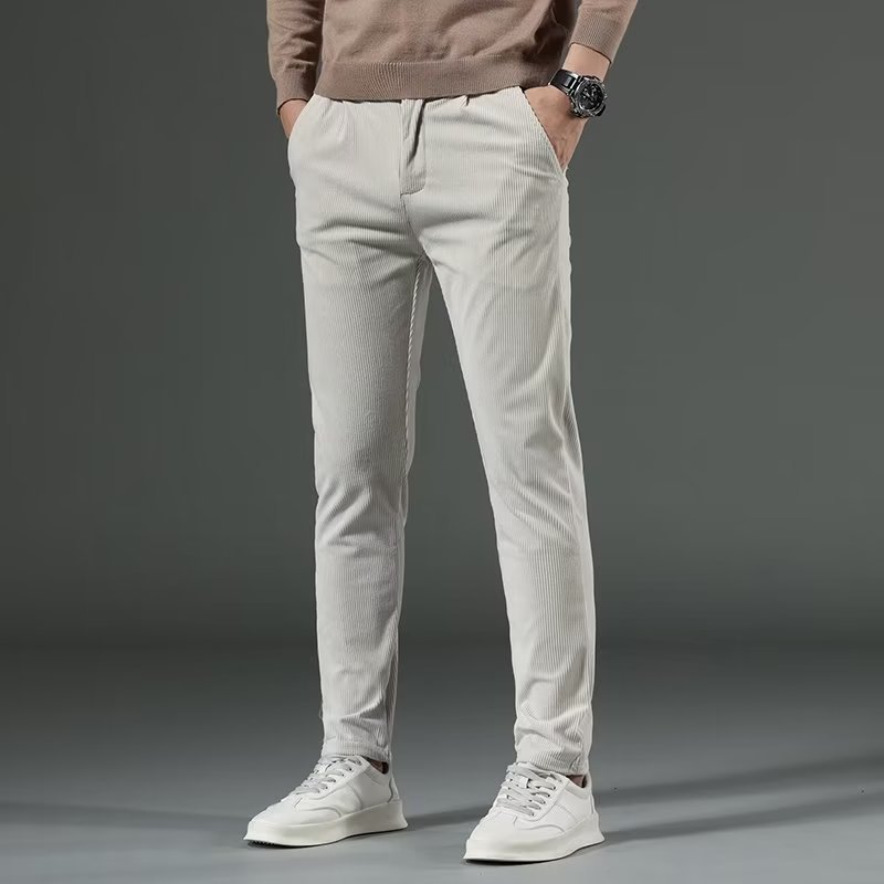 Men's corduroy straight-leg casual trousers for autumn and winter, suitable for temperatures as low as -30°C