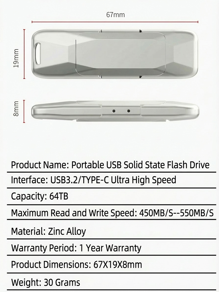 ⚡️ 550MB/s high-speed USB flash drive, 64TB capacity, for the price of a cup of coffee.