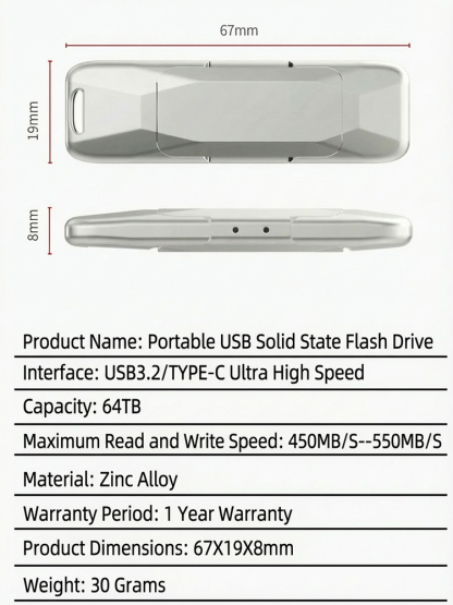 ⚡️ 550MB/s high-speed USB flash drive, 64TB capacity, for the price of a cup of coffee.